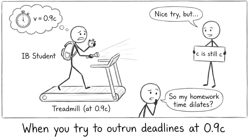 An IB student tries to outrun deadlines at 0.9c
