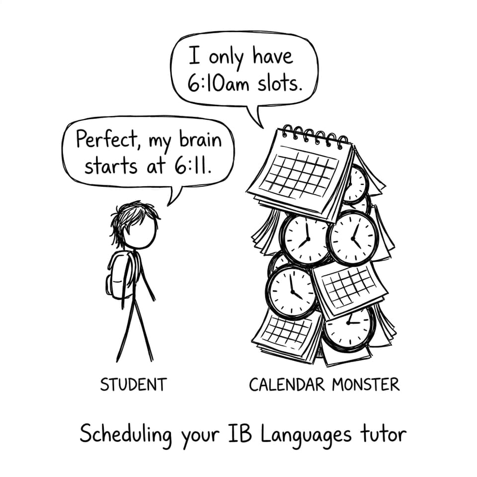 Calendar monster: “I only have 6:10am slots.” Student: “Perfect, my brain starts at 6:11.”