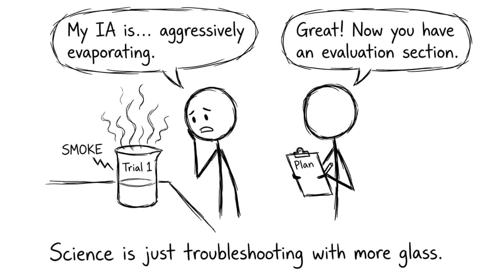 A student’s beaker is "aggressively evaporating" in an XKCD-style comic