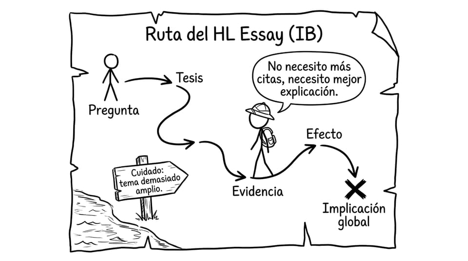 Mapa del tesoro con la ruta del HL Essay del IB