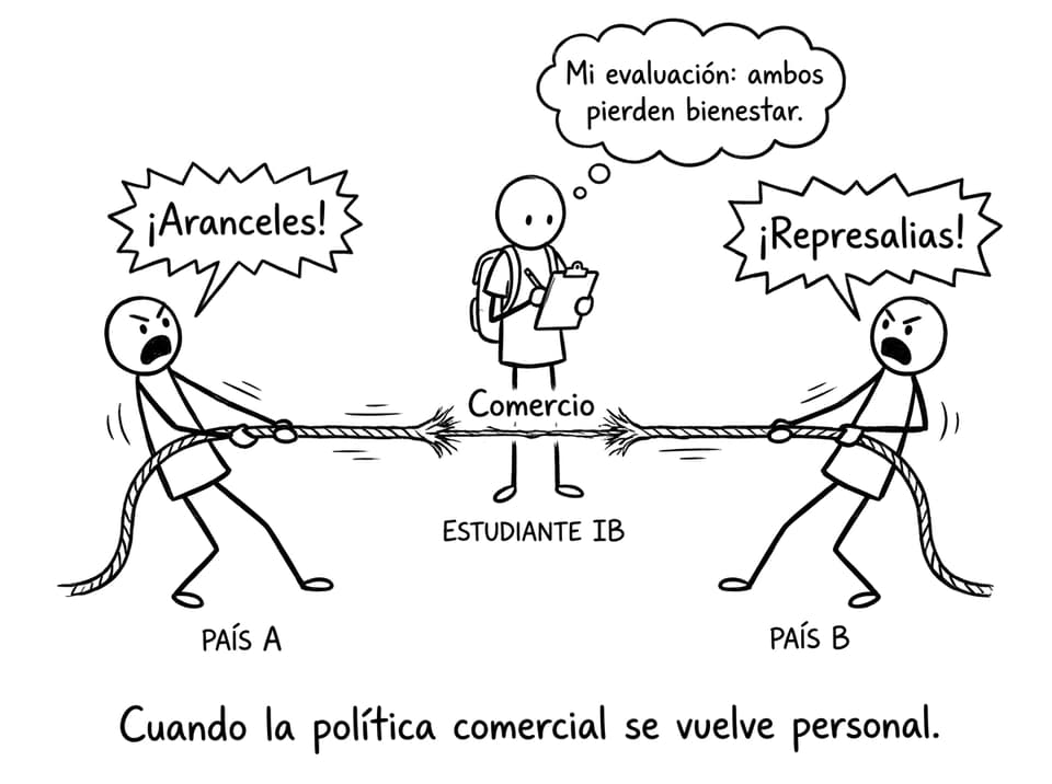 Viñeta: guerra comercial y evaluación