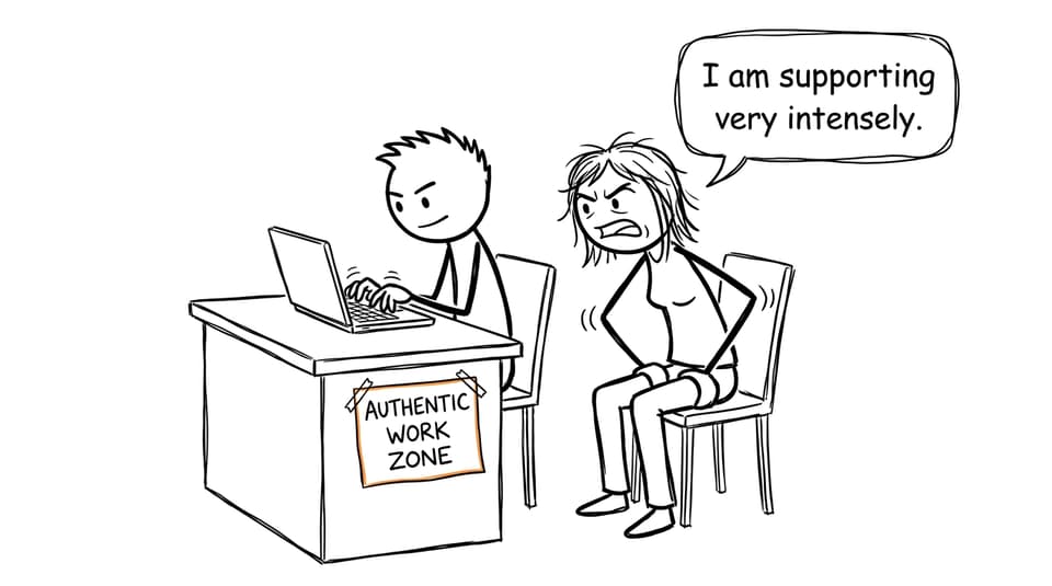 A parent supports intensely inside the authentic work zone