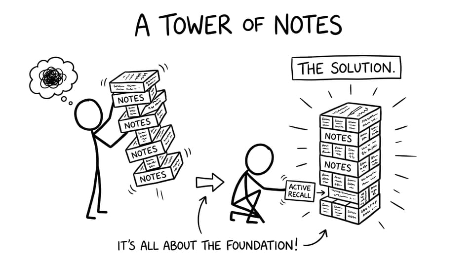 Active recall makes the tower stable.