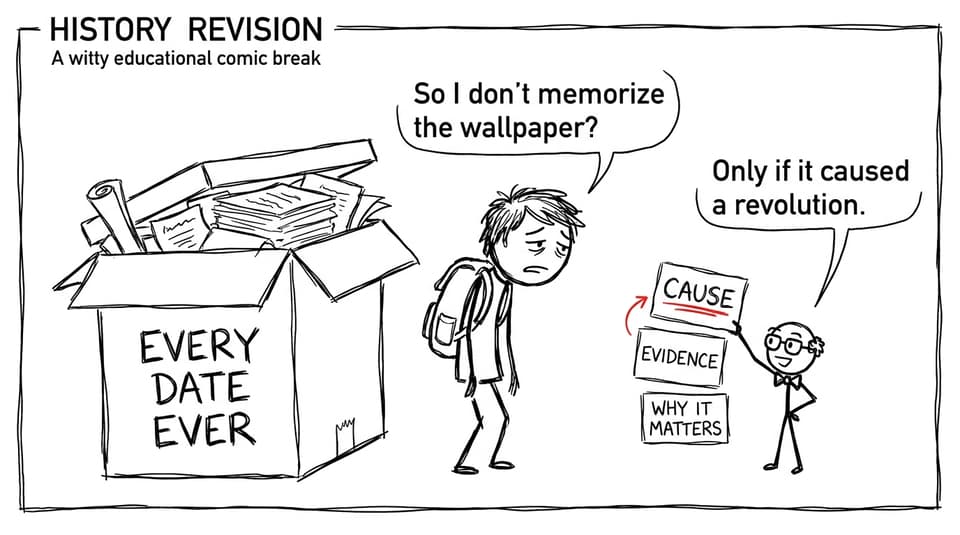 Comic about choosing meaningful history facts instead of memorizing everything
