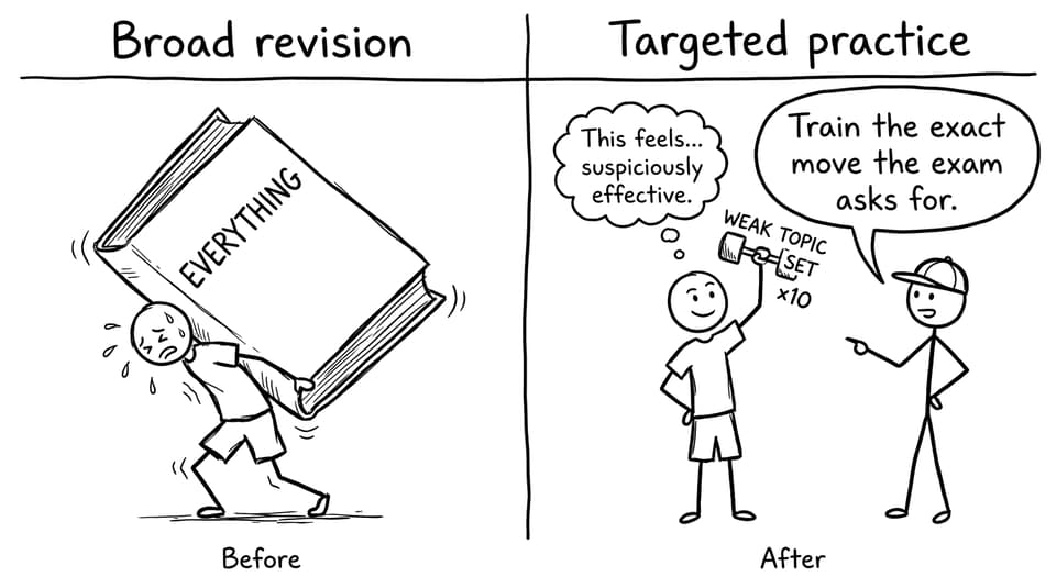 Broad revision vs targeted practice, the suspiciously effective version