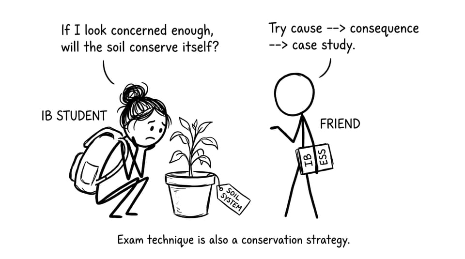 An IB student tries to revise soil degradation by staring at a plant in a pot
