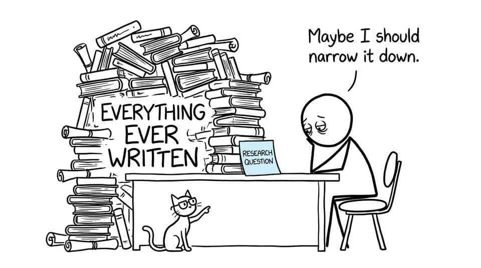 An IB student discovering that a research question should not cover everything ever written