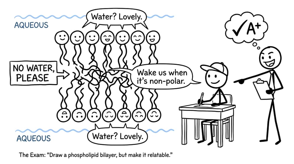 phospholipid characters hiding their tails from water
