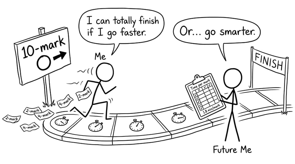 Time management race track humor comic