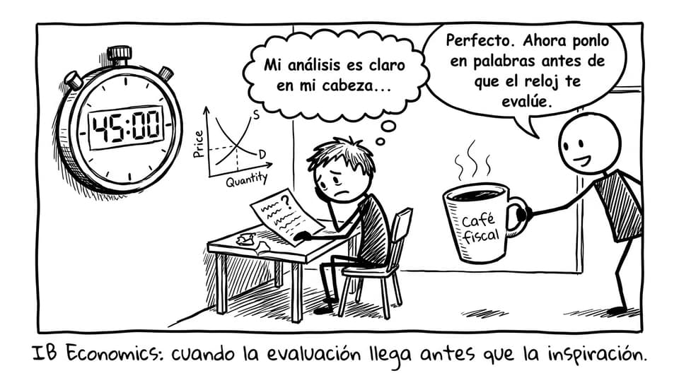 Estudiante y cronómetro en ensayo de economía