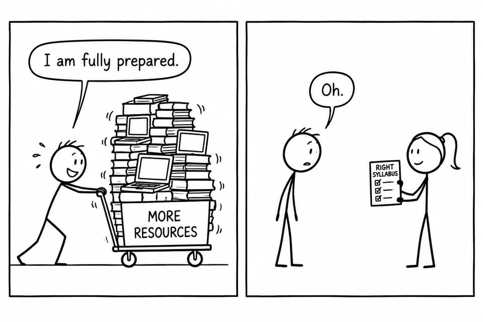 A student with too many resources discovers that one correct syllabus checklist matters more