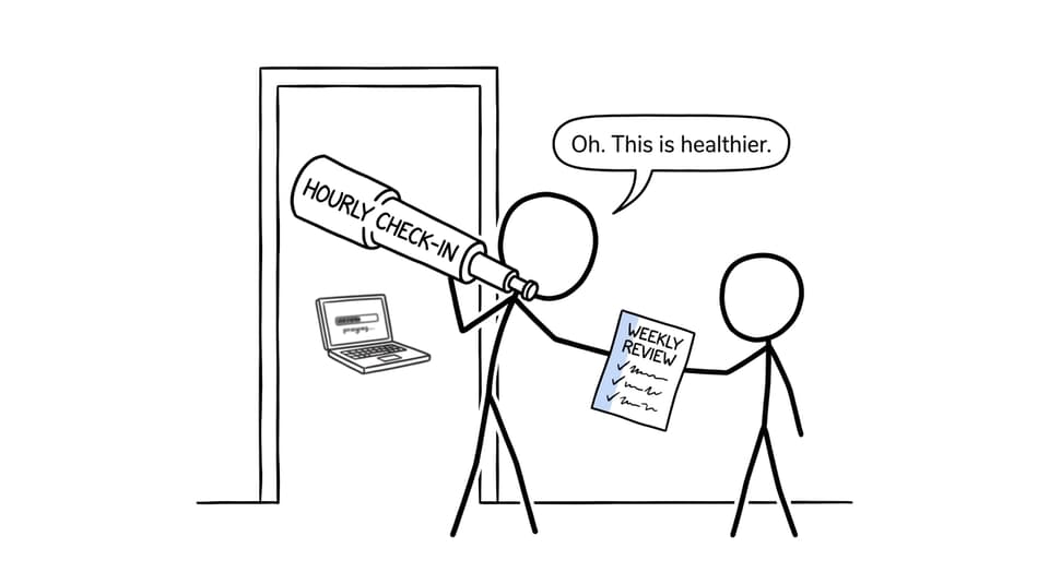 A parent replaces an oversized monitoring telescope with a healthier weekly review