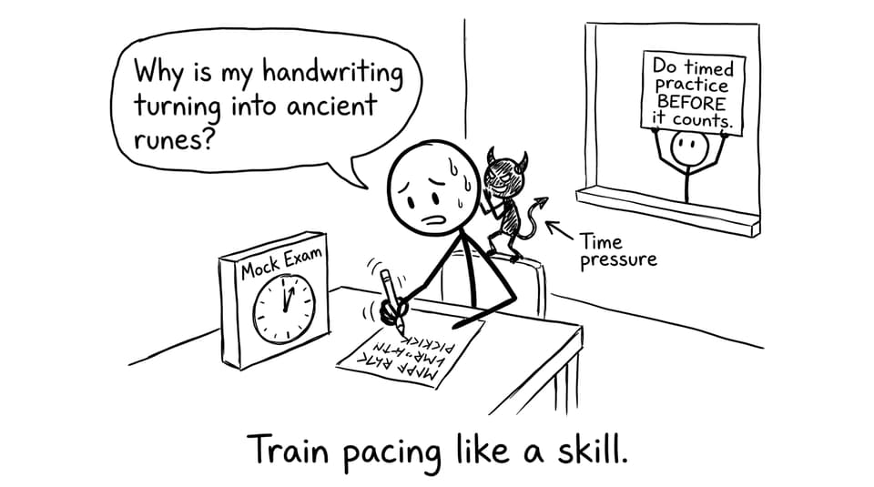Stick-figure comic about time pressure and mock exams