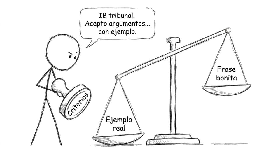 Un examinador prefiere ejemplo real sobre frase bonita