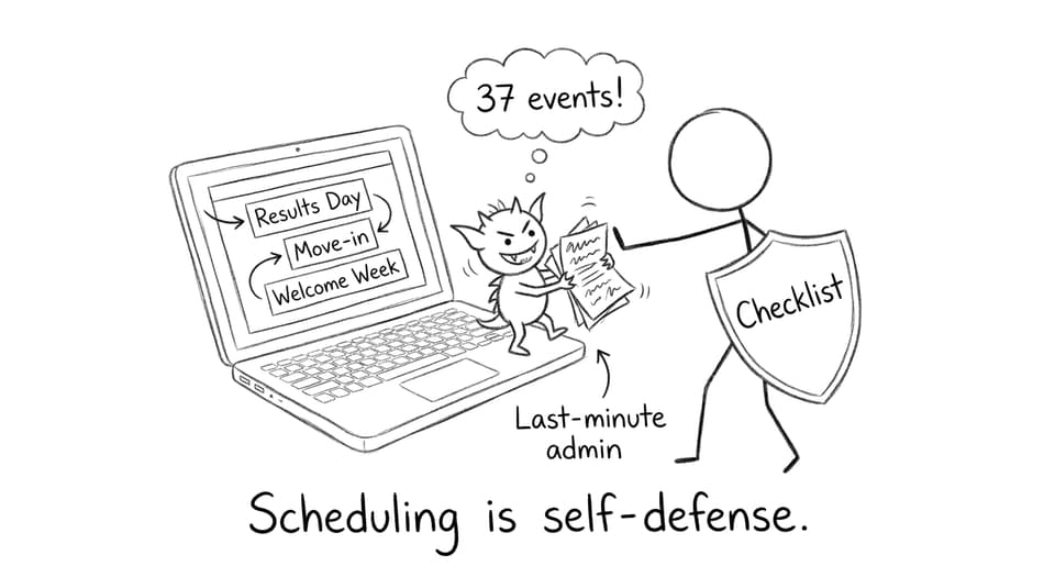 A calendar guarded from last-minute admin gremlins