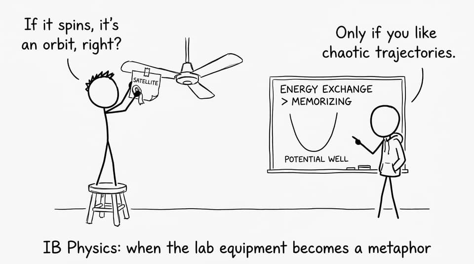 IB student tries to make an orbit with a ceiling fan