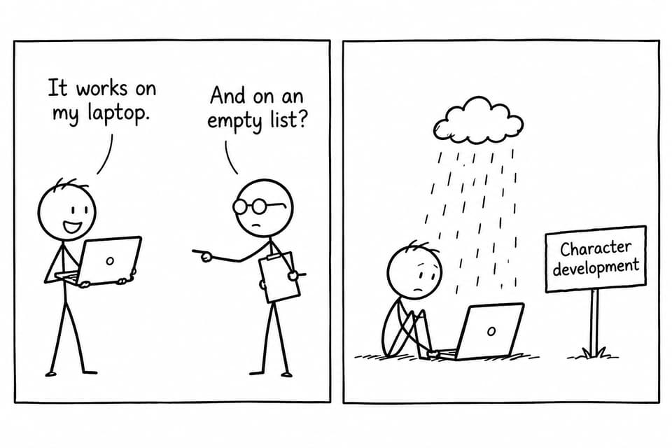 A student discovers that working code still needs boundary testing