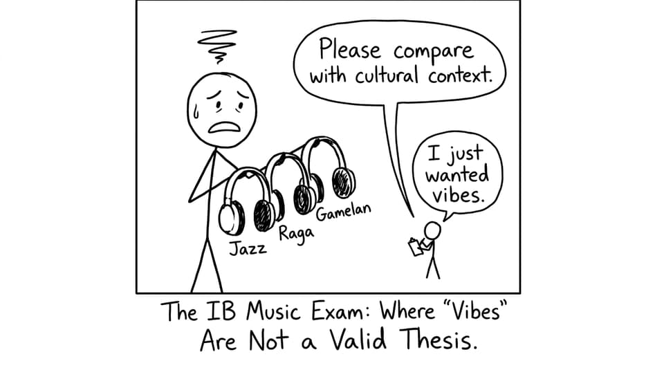 An IB Music student comparing three traditions with “vibes”
