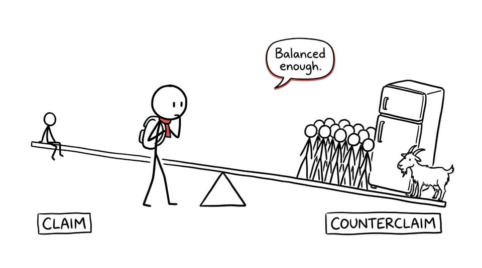 An extremely unbalanced claim and counterclaim seesaw