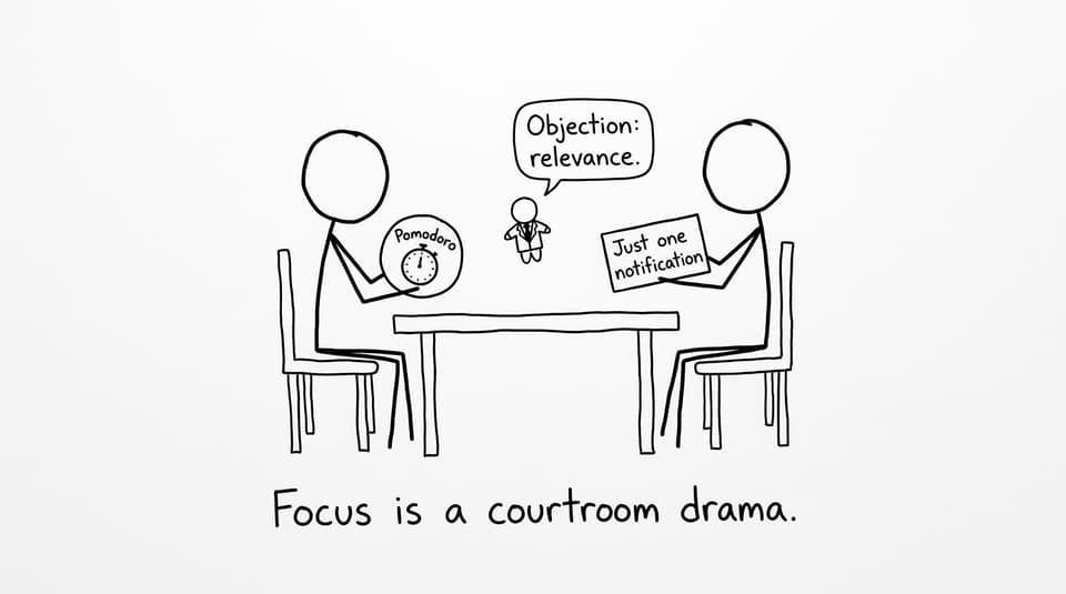 Pomodoro vs “one notification” courtroom