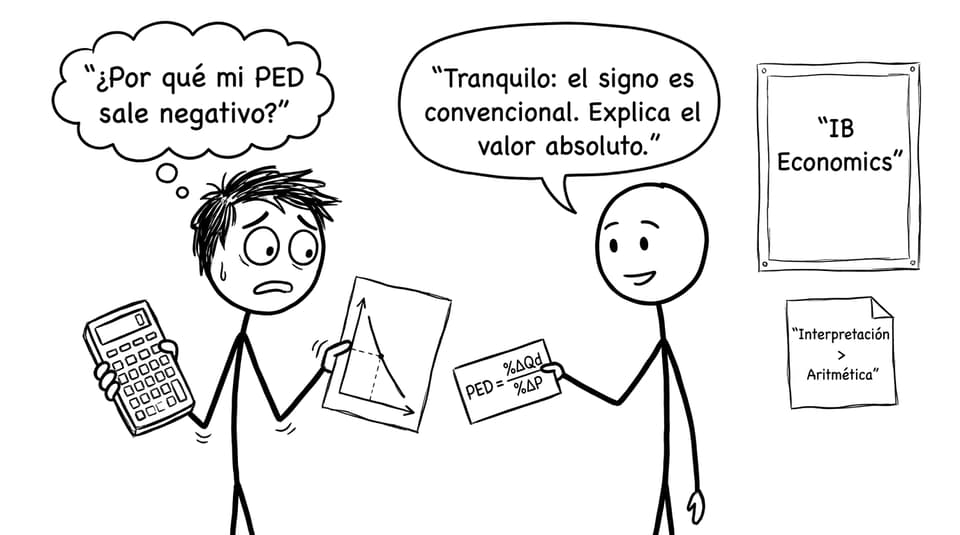 Estudiante y el signo negativo en PED