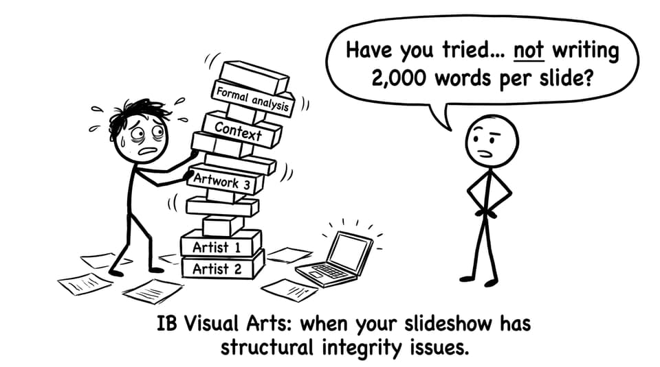 IB Visual Arts slideshow Jenga stress