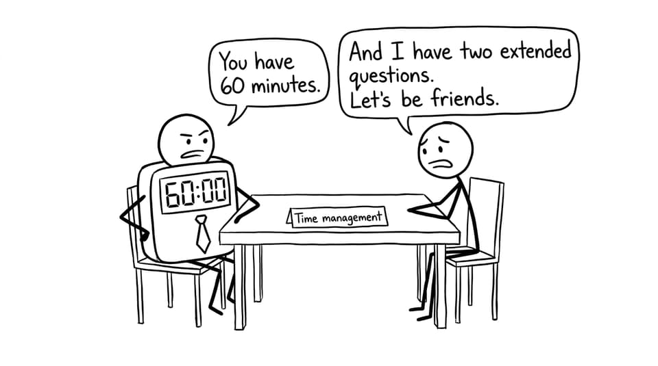 Student negotiating with a tie-wearing timer