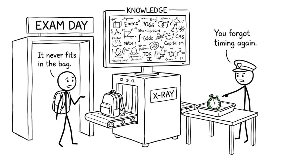 An IB student remembers knowledge but forgets to pack timing