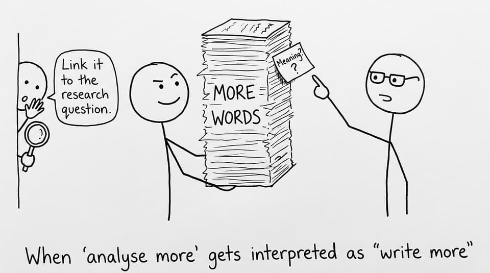 Comic about writing more instead of analysing