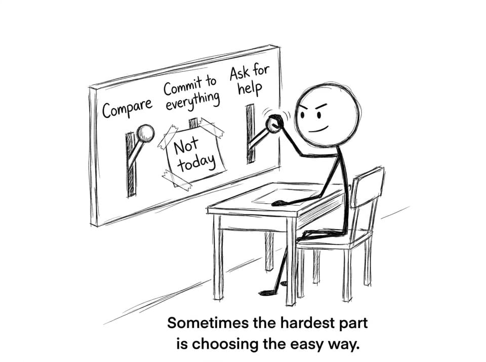 Three levers: compare, commit, ask for help