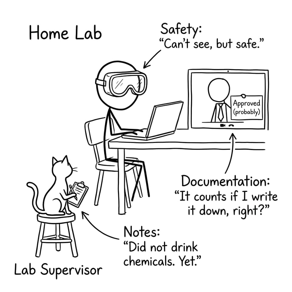 Student attempts "home lab" with cat supervisor
