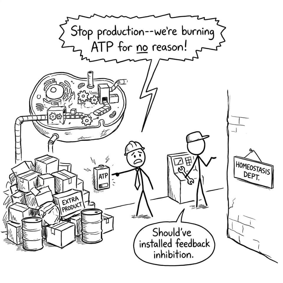 Cell factory wasting ATP joke