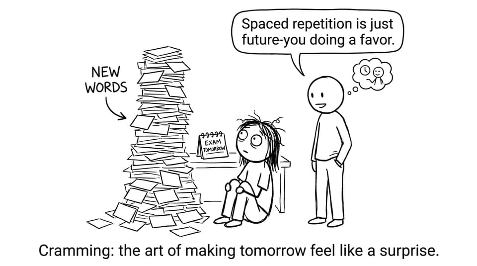 Cramming vs spaced repetition comic