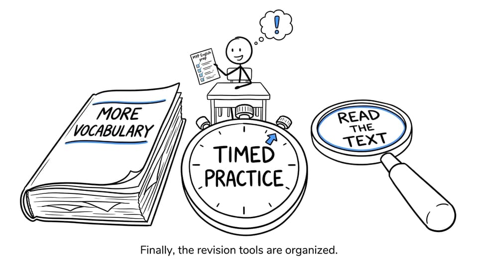 An MYP student organizes several oversized revision tools into one manageable preparation checklist