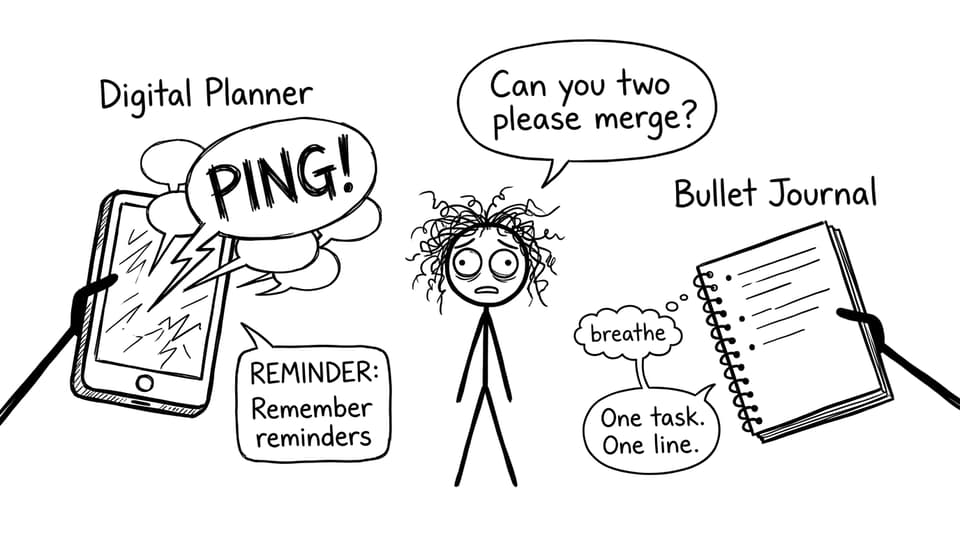 Digital planner vs bullet journal comic