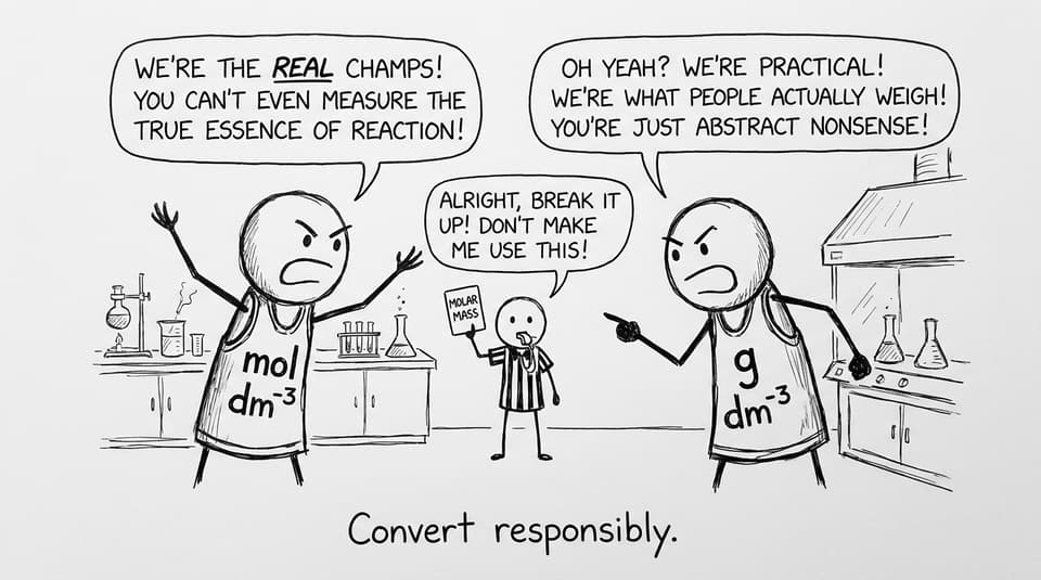 Comic about mol dm^-3 vs g dm^-3
