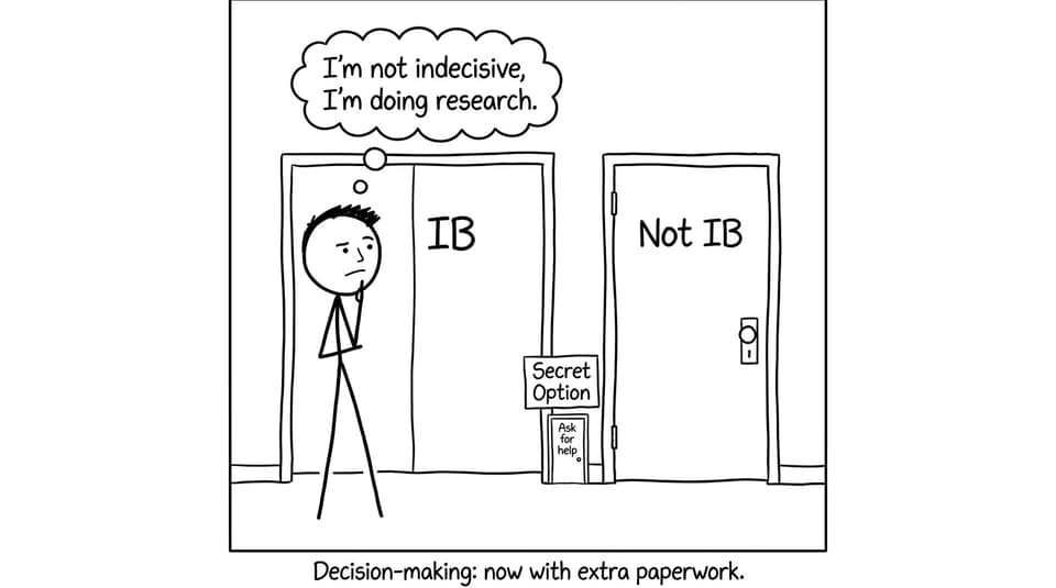 Student choosing between IB and not IB doors