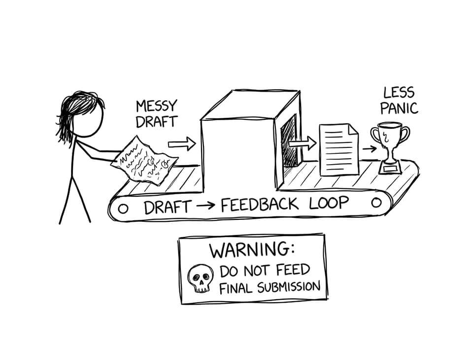 Draft to feedback loop joke