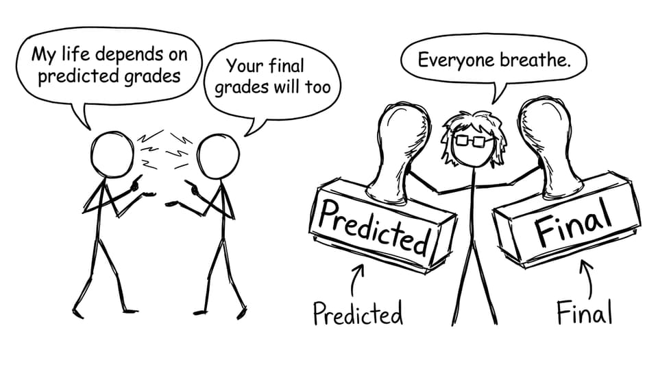 Predicted vs final grades debate (XKCD comic)