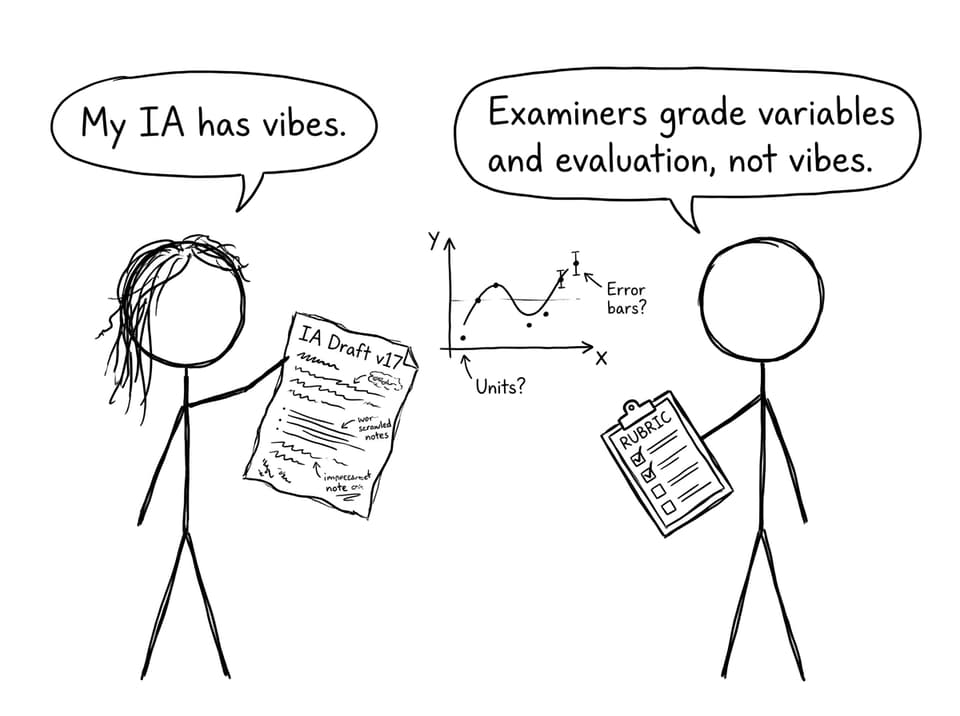 Comic about IAs being graded on variables not vibes