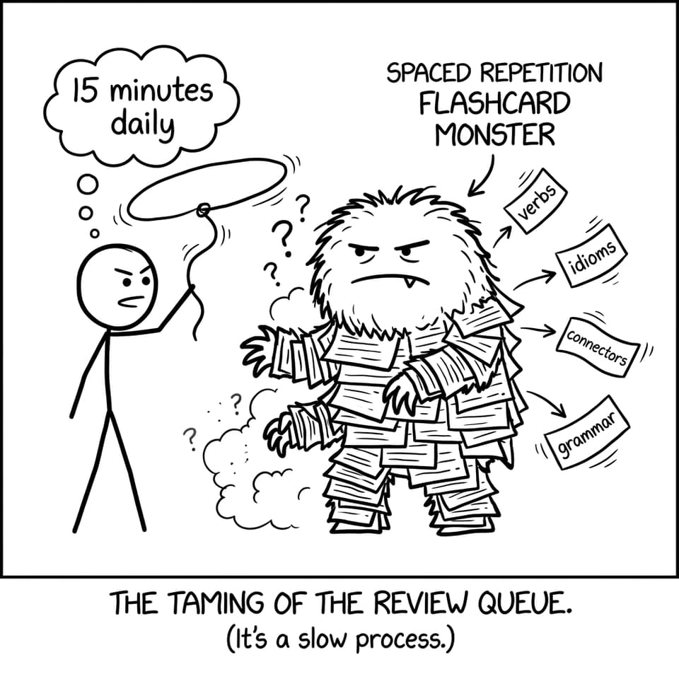 Spaced repetition flashcard monster getting tamed
