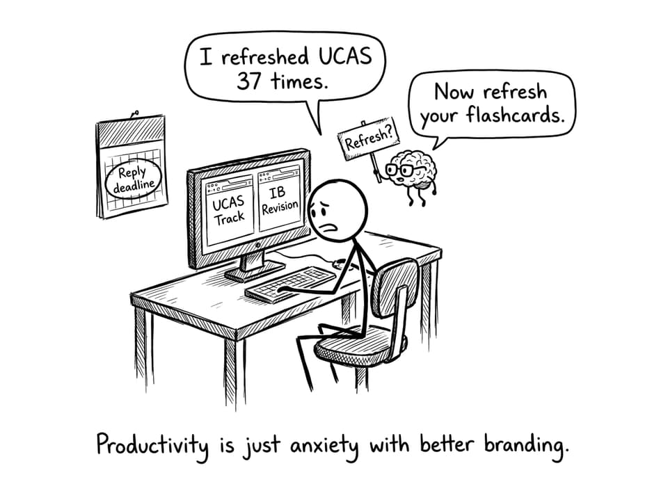 An IB student refreshing UCAS instead of flashcards
