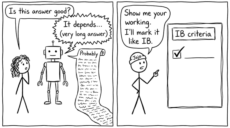 Generic chatbot vs Jojo marking like IB criteria