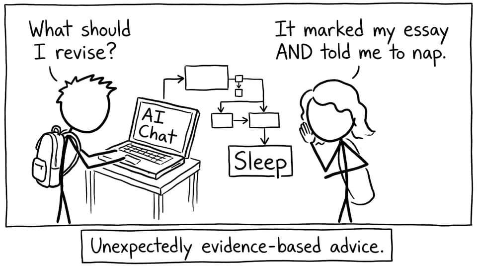 Stick-figure comic about AI Chat recommending sleep
