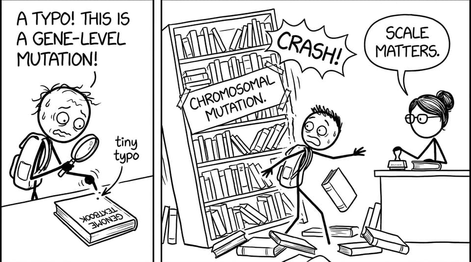 A bookshelf mishap that explains mutation scale