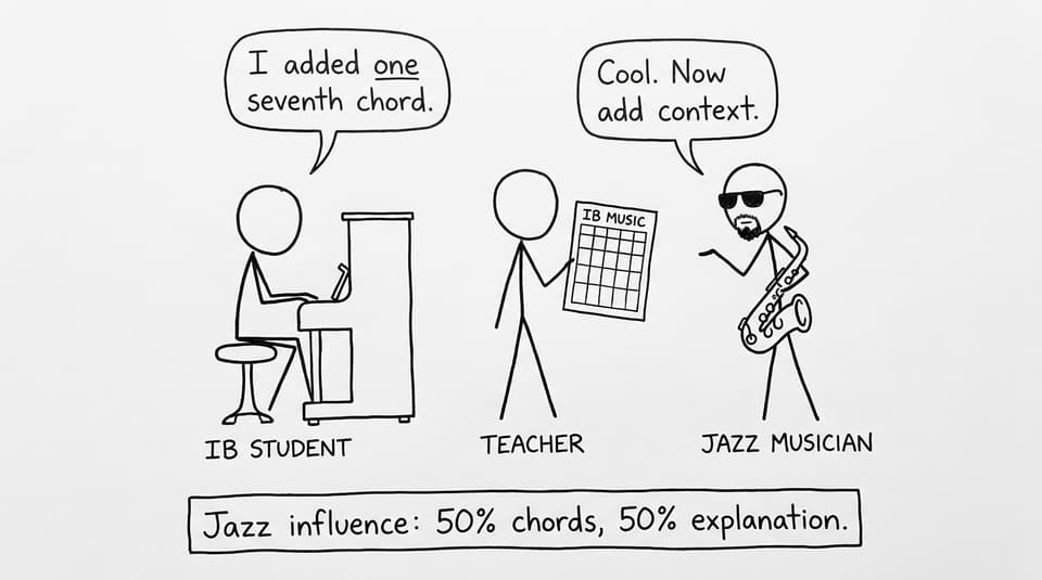 A student learns the difference between jazz chords and jazz context