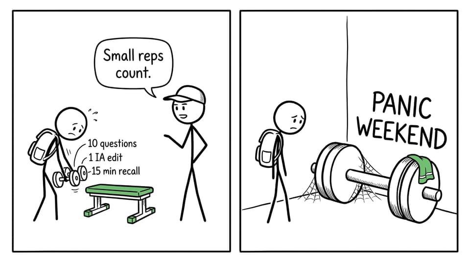An IB student discovers that small study repetitions are easier to lift than a panic weekend