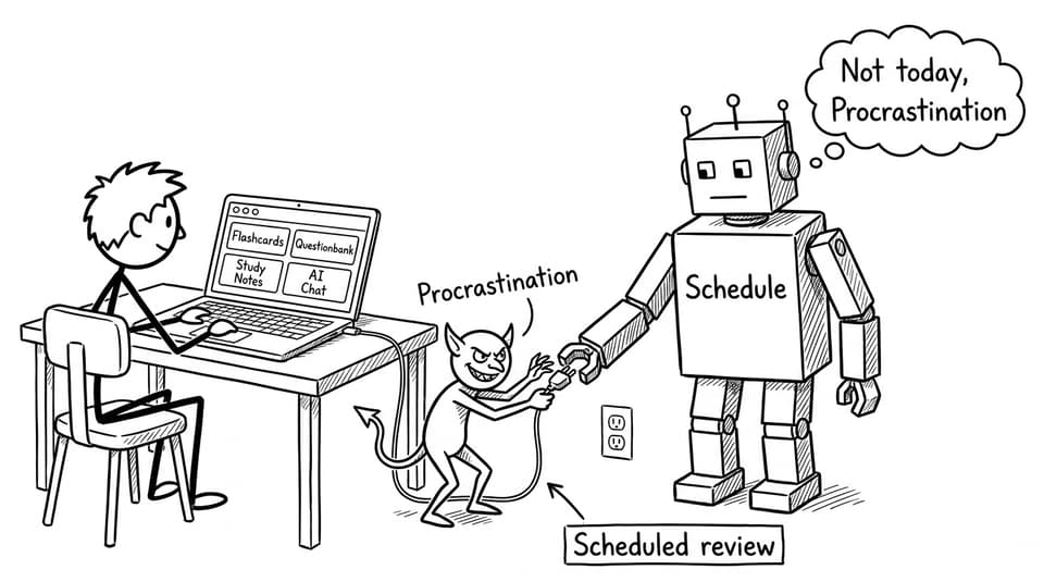 A comic about procrastination vs scheduled review