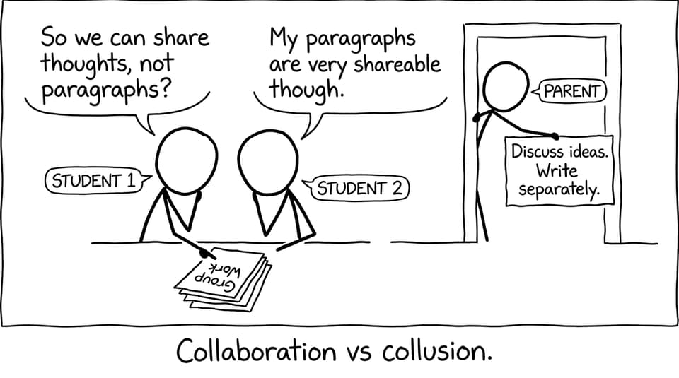 Two students joke about shareable paragraphs.
