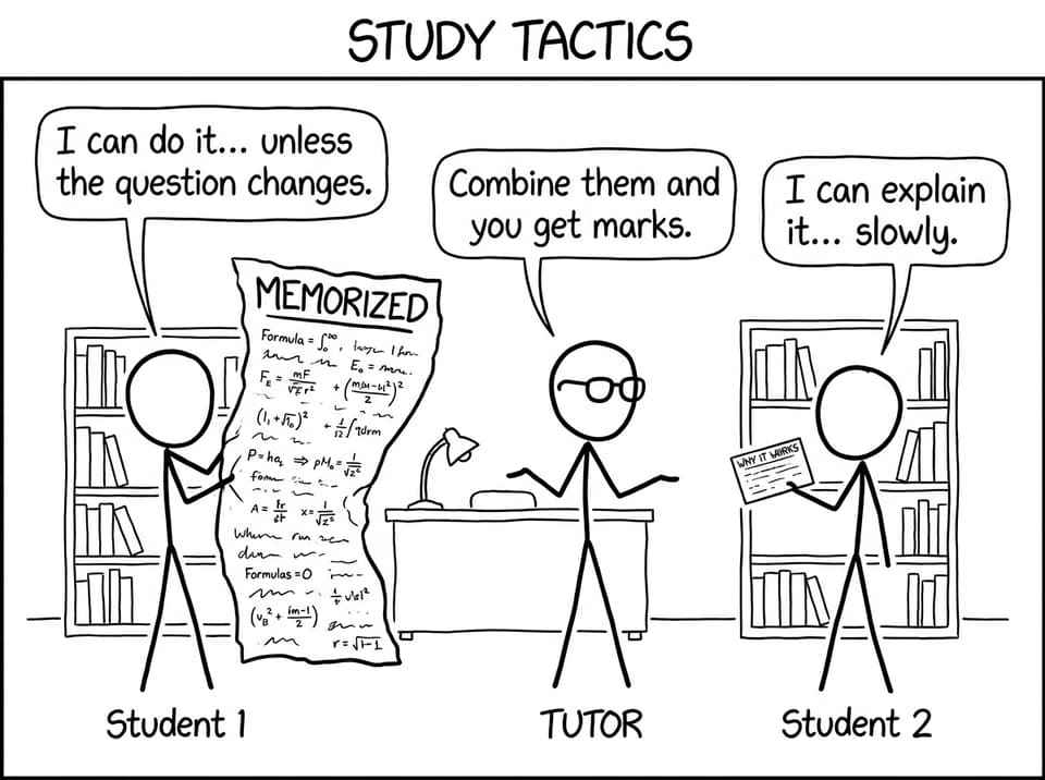 A comic about memorizing vs understanding